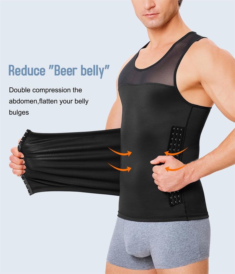 TAILONG Men Body Shaper Slimming Vest Tight Tank Top Compression Shirt Tummy Control Underwear Moobs Binder (Black, 2XL) - Image 2